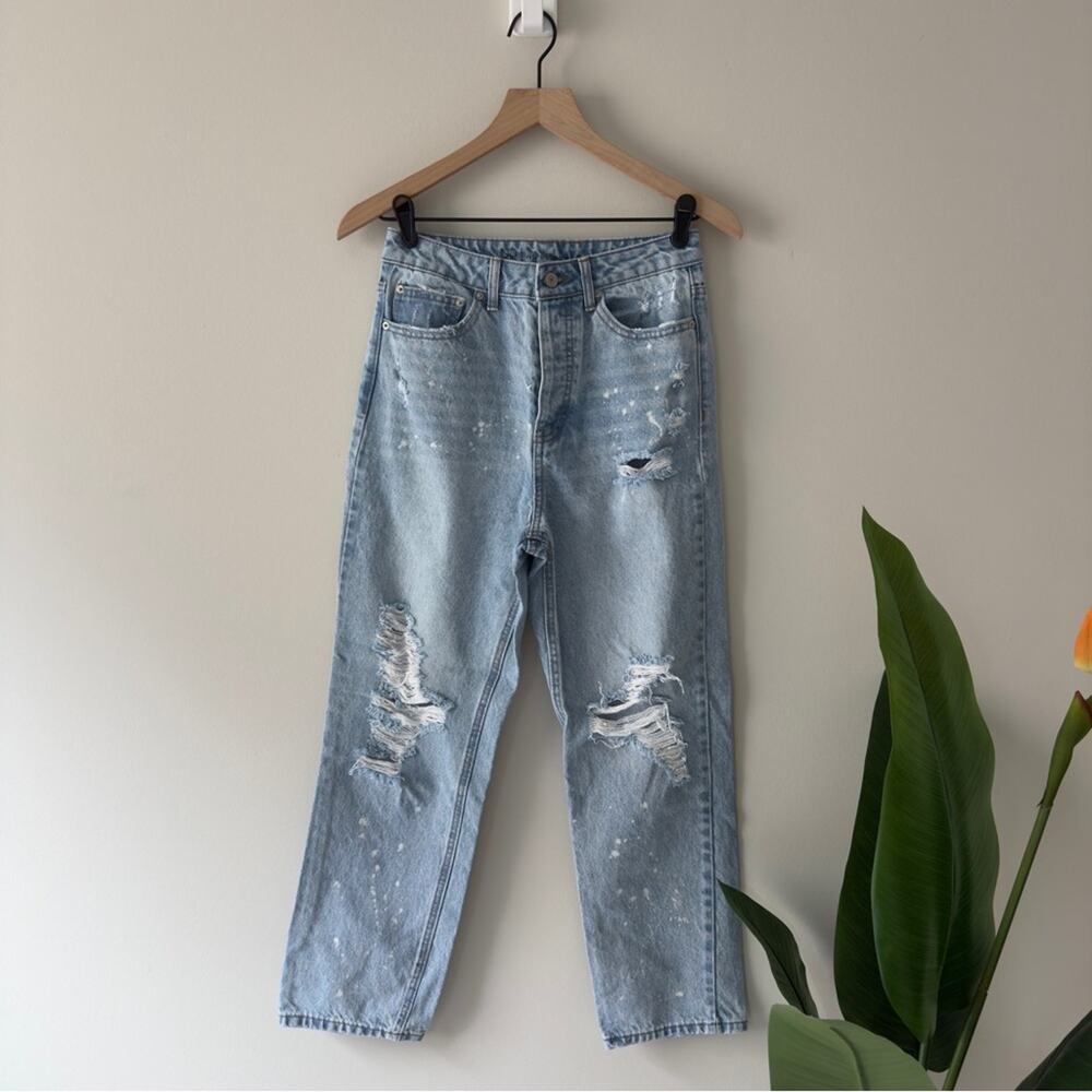 No Boundaries Distressed Paint Splatter Light Wash Jeans 100% Cotton Button Fly